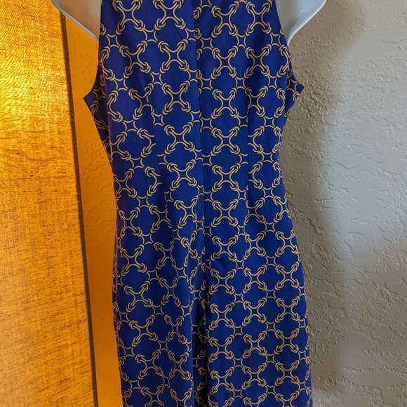 Britt Ryan Size 6 Sheath Dress 100% Cotton Blue And Gold. 2 pockets in the front - Picture 3 of 5